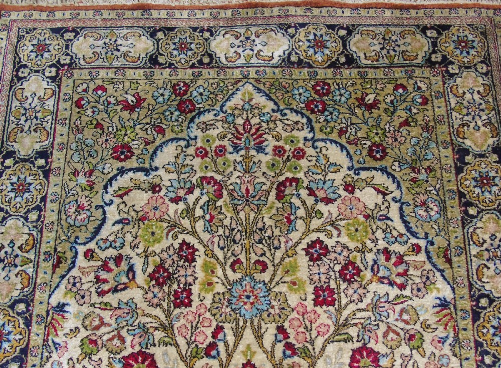 Stunning Kashmir Silk Prayer Rug With Vase of Flowers Design View VI