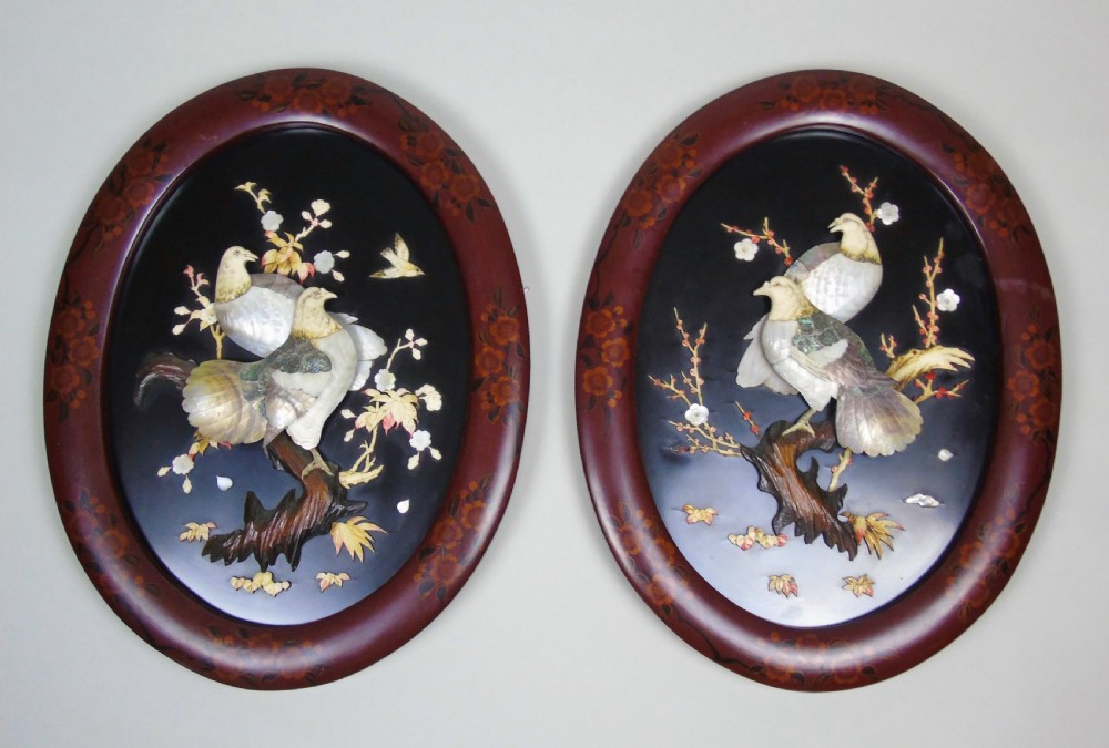 Good Pair of Japanese Shibayama Plaques Meiji View IV