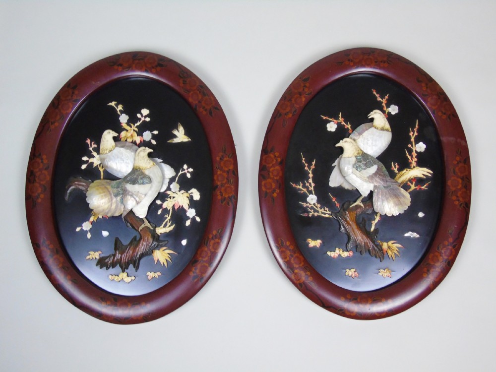 Good Pair of Japanese Shibayama Plaques Meiji View IX