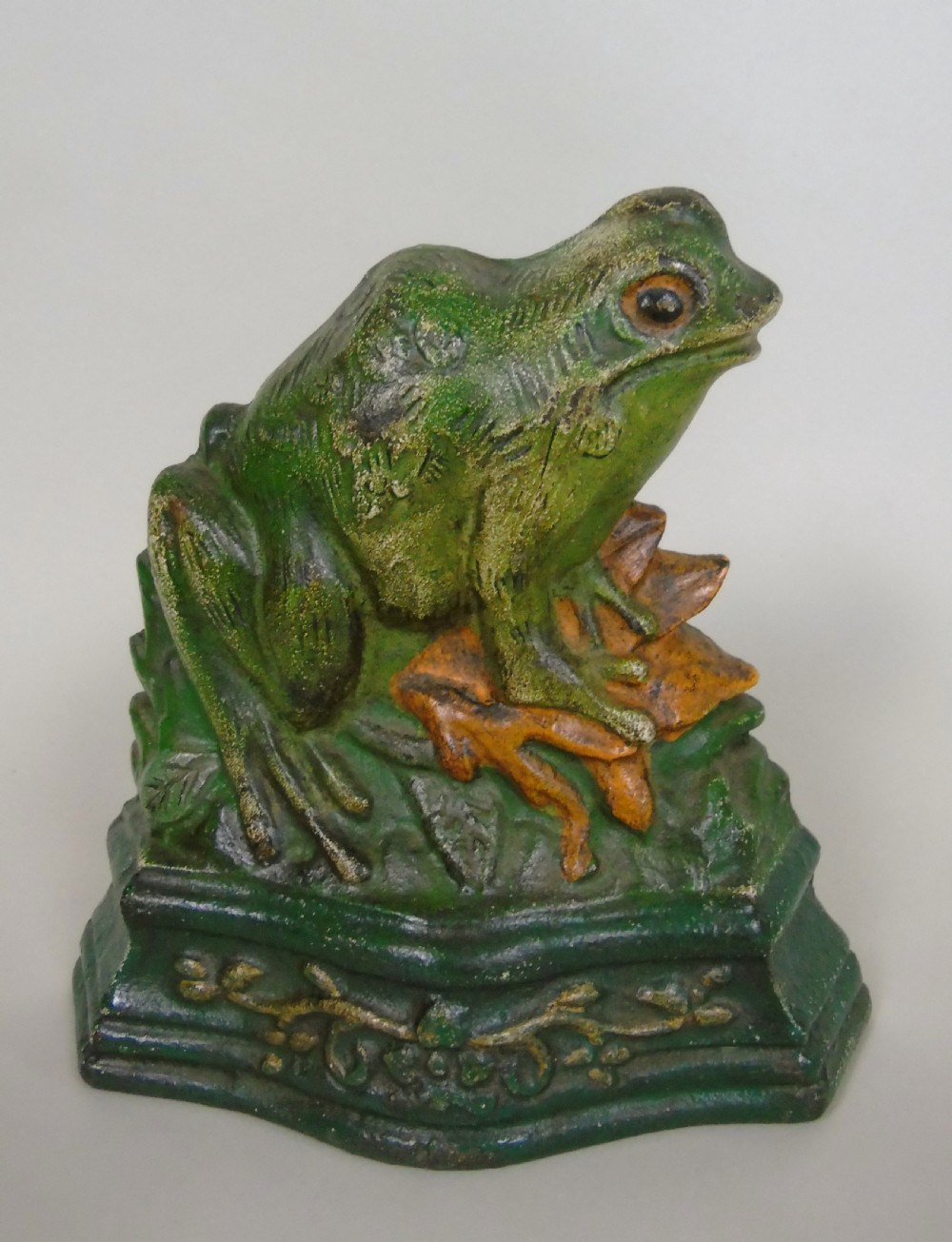 Antique Cast Iron Doorstop Frog Original Paint