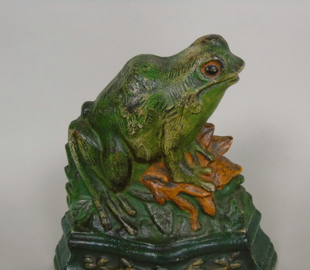 Antique Cast Iron Doorstop Frog Original Paint View II