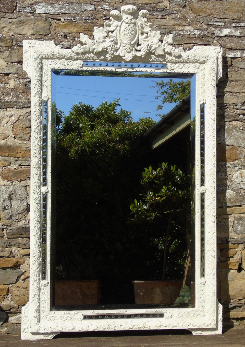 Antique Large Painted French Marginal Mirror