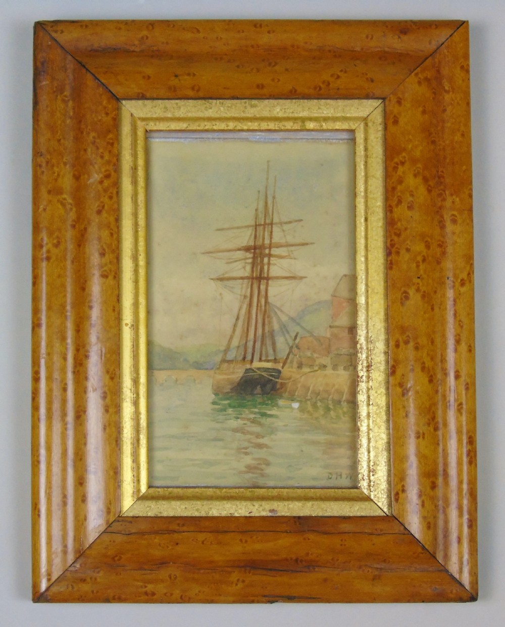 Antique Watercolour of Sailing Ship 19th Century Cornwall