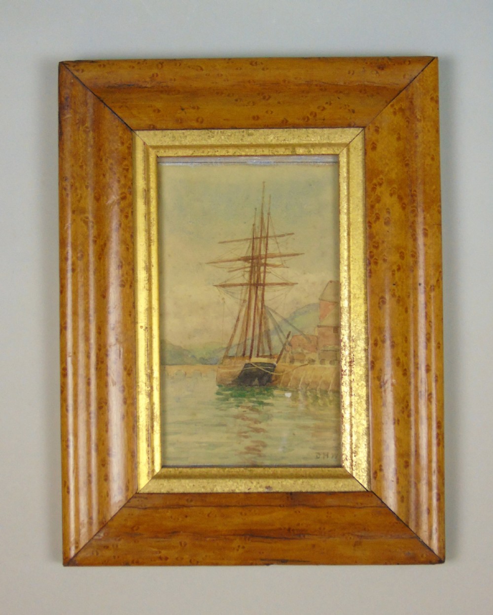 Antique Watercolour of Sailing Ship 19th Century Cornwall View III