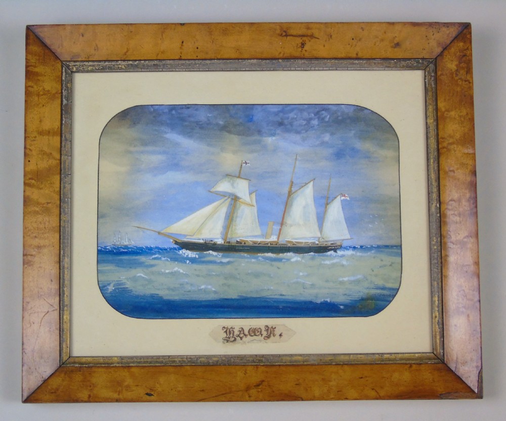 Antique Watercolour of Sailing Ship 'The Hawk'