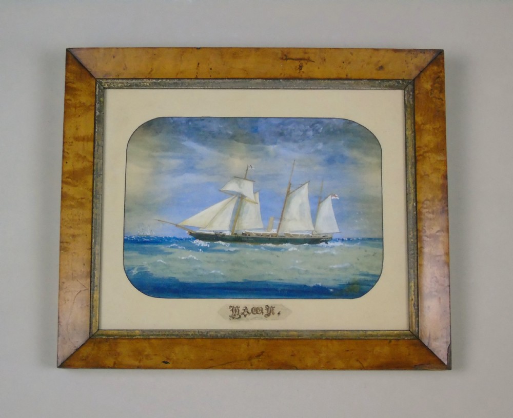 Antique Watercolour of Sailing Ship 'The Hawk' View II