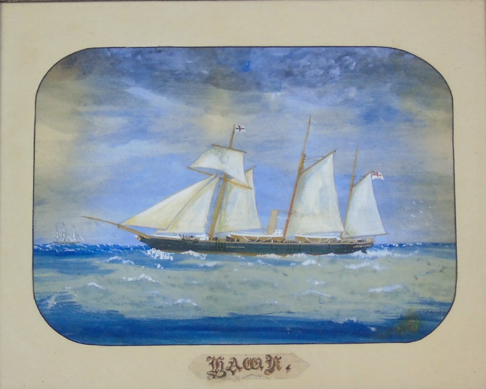 Antique Watercolour of Sailing Ship 'The Hawk' View III