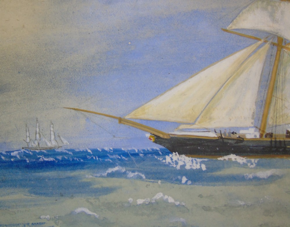 Antique Watercolour of Sailing Ship 'The Hawk' View IV