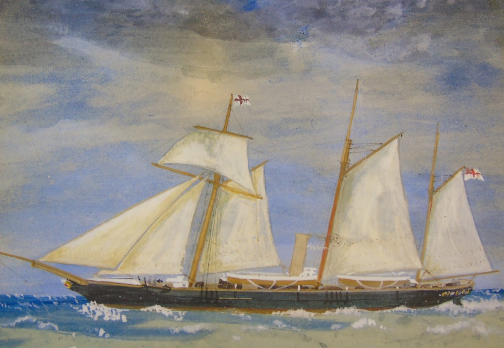 Antique Watercolour of Sailing Ship 'The Hawk' View V
