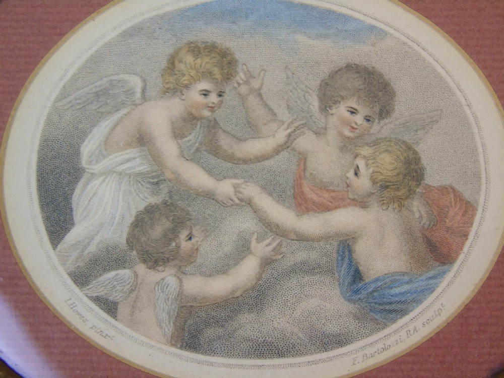 Hand Coloured Stipple Engraving of Putti Bartolozzi View V