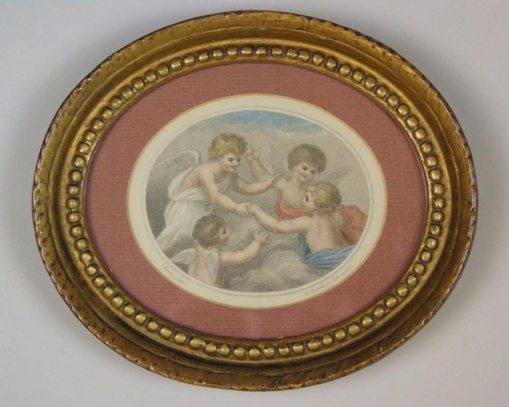 Hand Coloured Stipple Engraving of Putti Bartolozzi