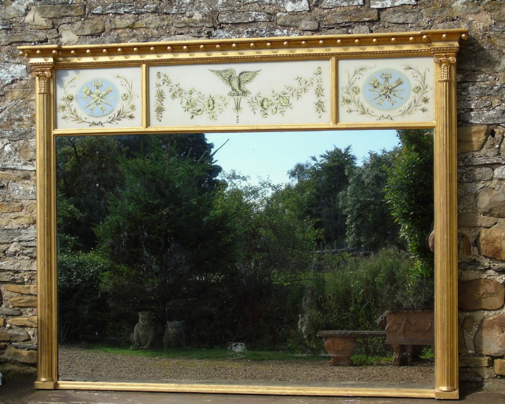 Fabulous Large Regency Overmantel Mirror Verre Eglomise