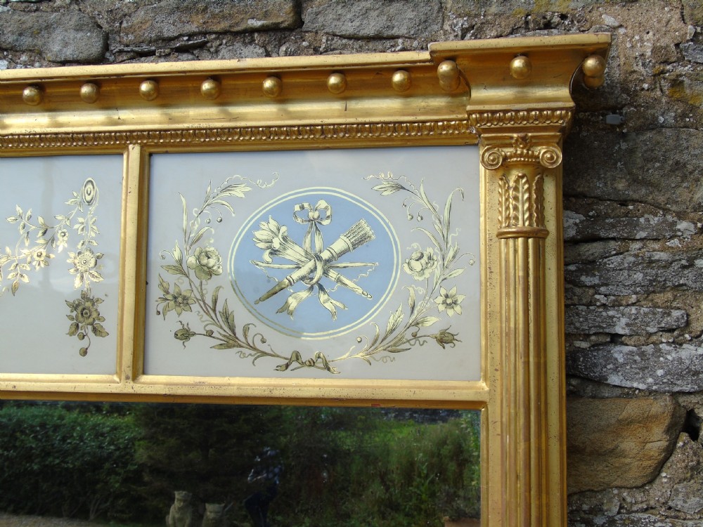 Fabulous Large Regency Overmantel Mirror Verre Eglomise View III