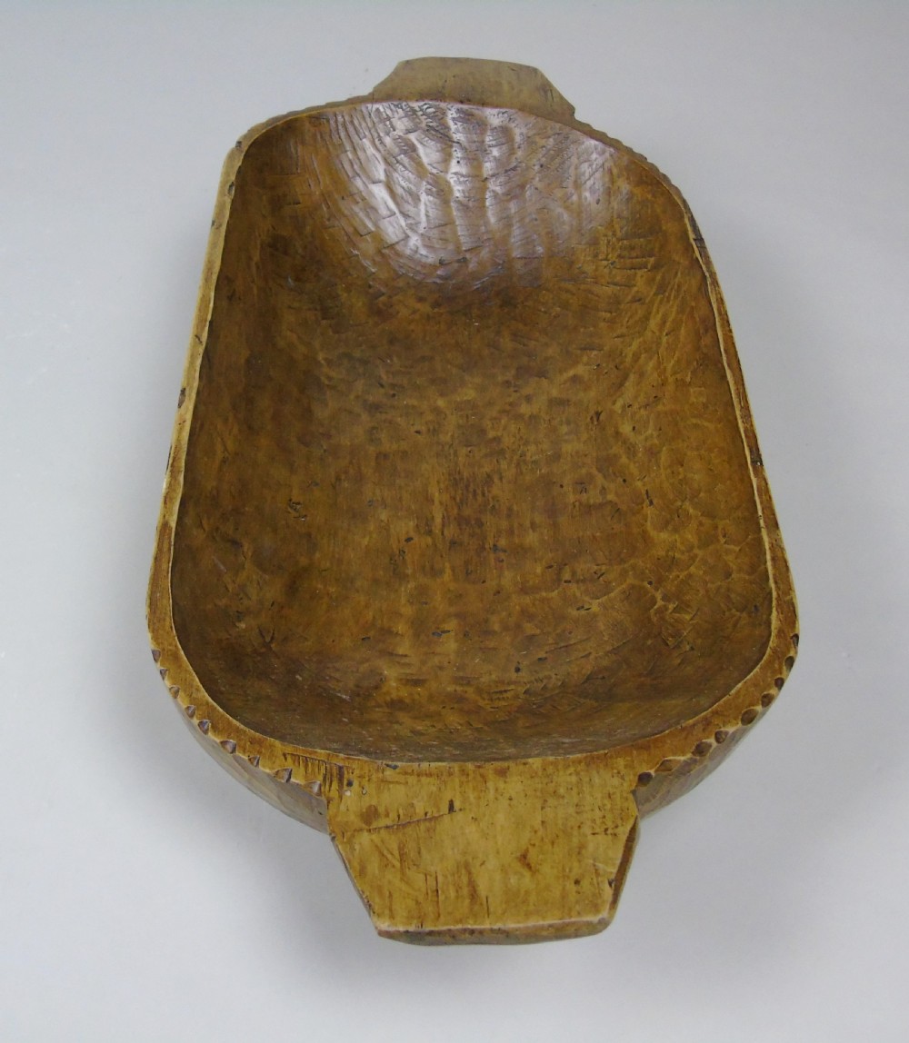 Antique Fruitwood Hand Adzed Long Bowl View IV