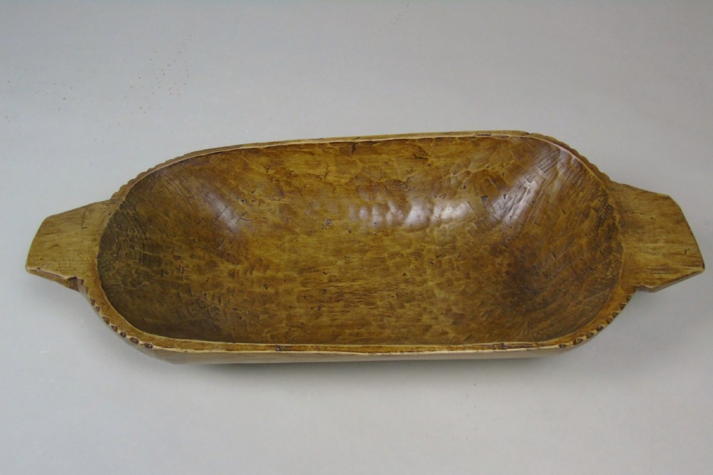 Antique Fruitwood Hand Adzed Long Bowl View V