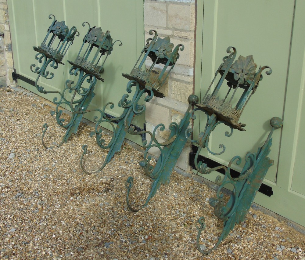 Antique Spanish Style Wrought Iron Wall Scones Set of Four View II