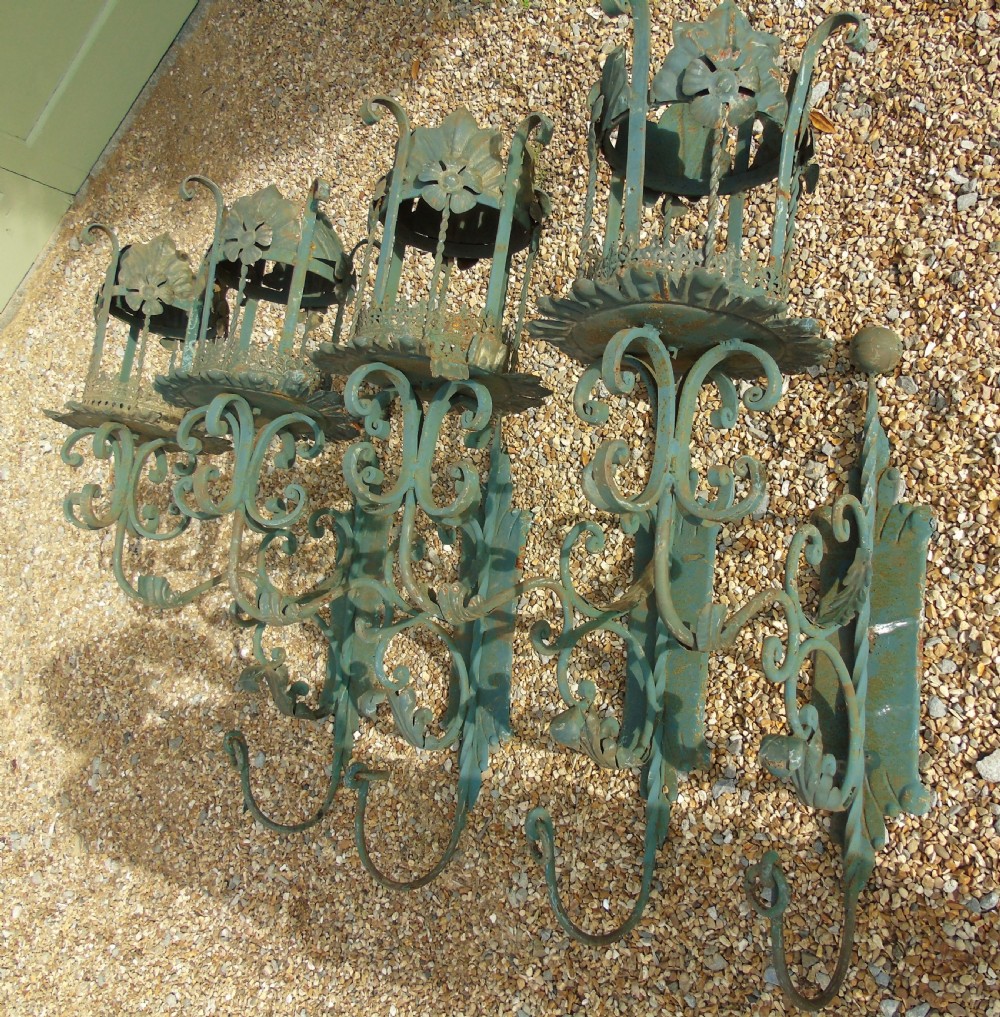 Antique Spanish Style Wrought Iron Wall Scones Set of Four View VIII