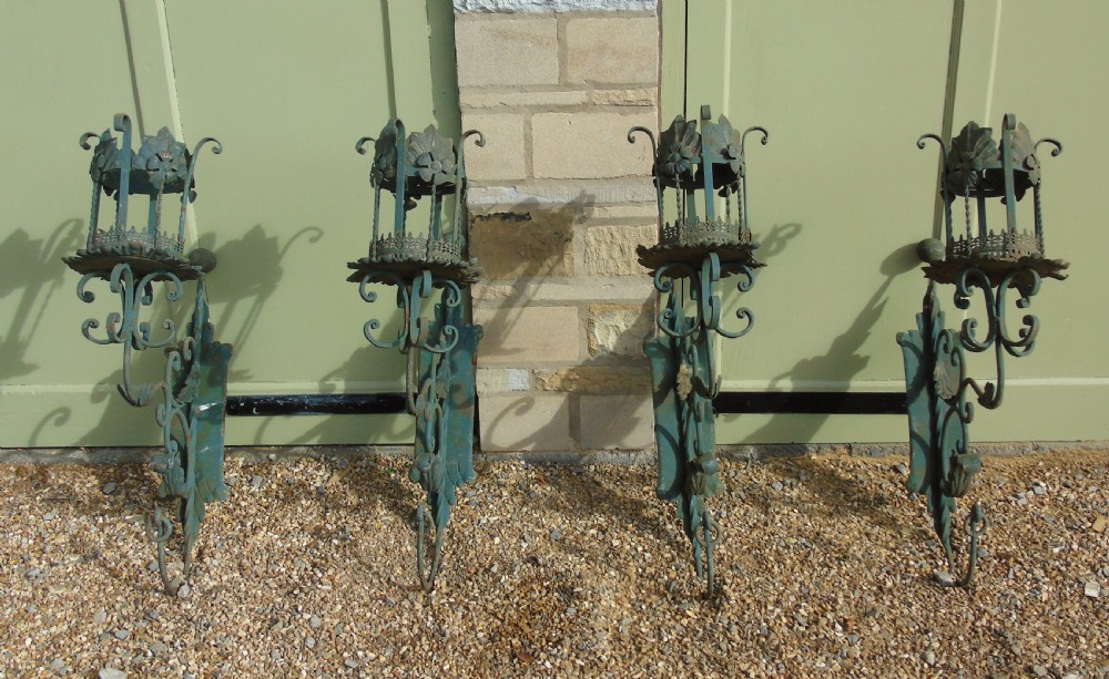 Antique Spanish Style Wrought Iron Wall Scones Set of Four View IX