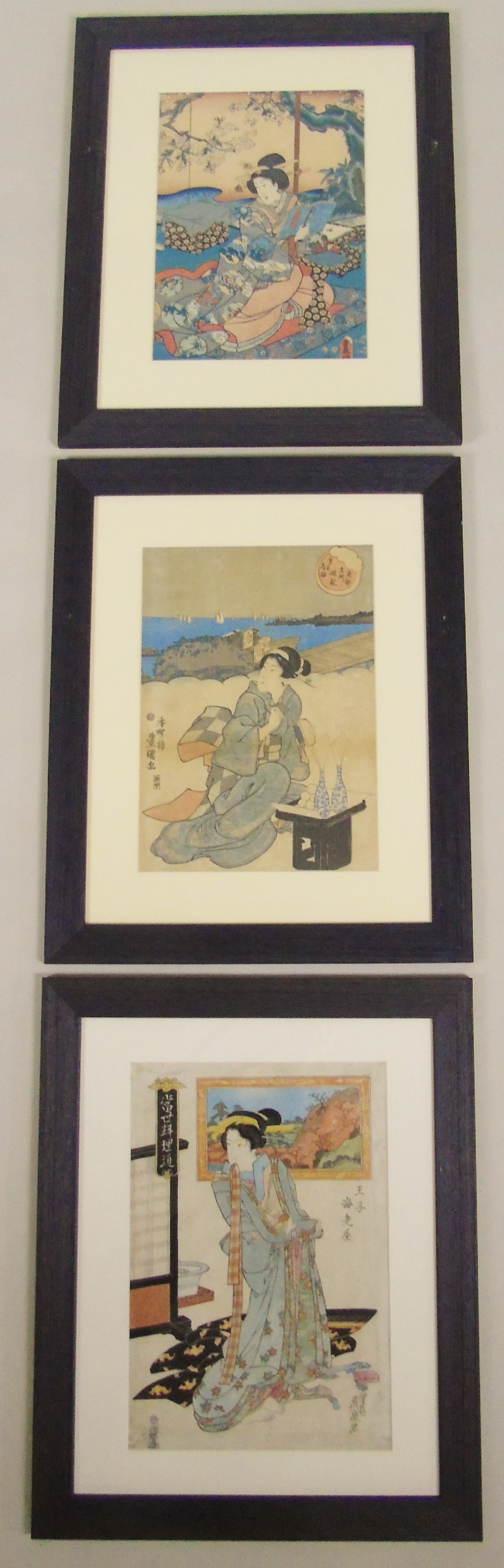 Antique Japanese Woodblock Prints Set of Three