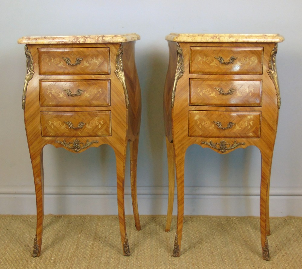 Good Pair Of French Inlaid Bedside Cabinets With Ormolu Mounts