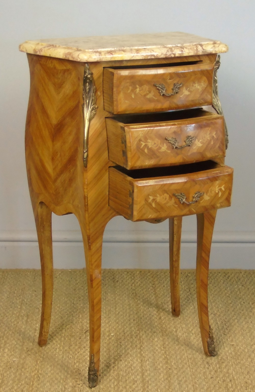 Good Pair Of French Inlaid Bedside Cabinets With Ormolu Mounts View VII