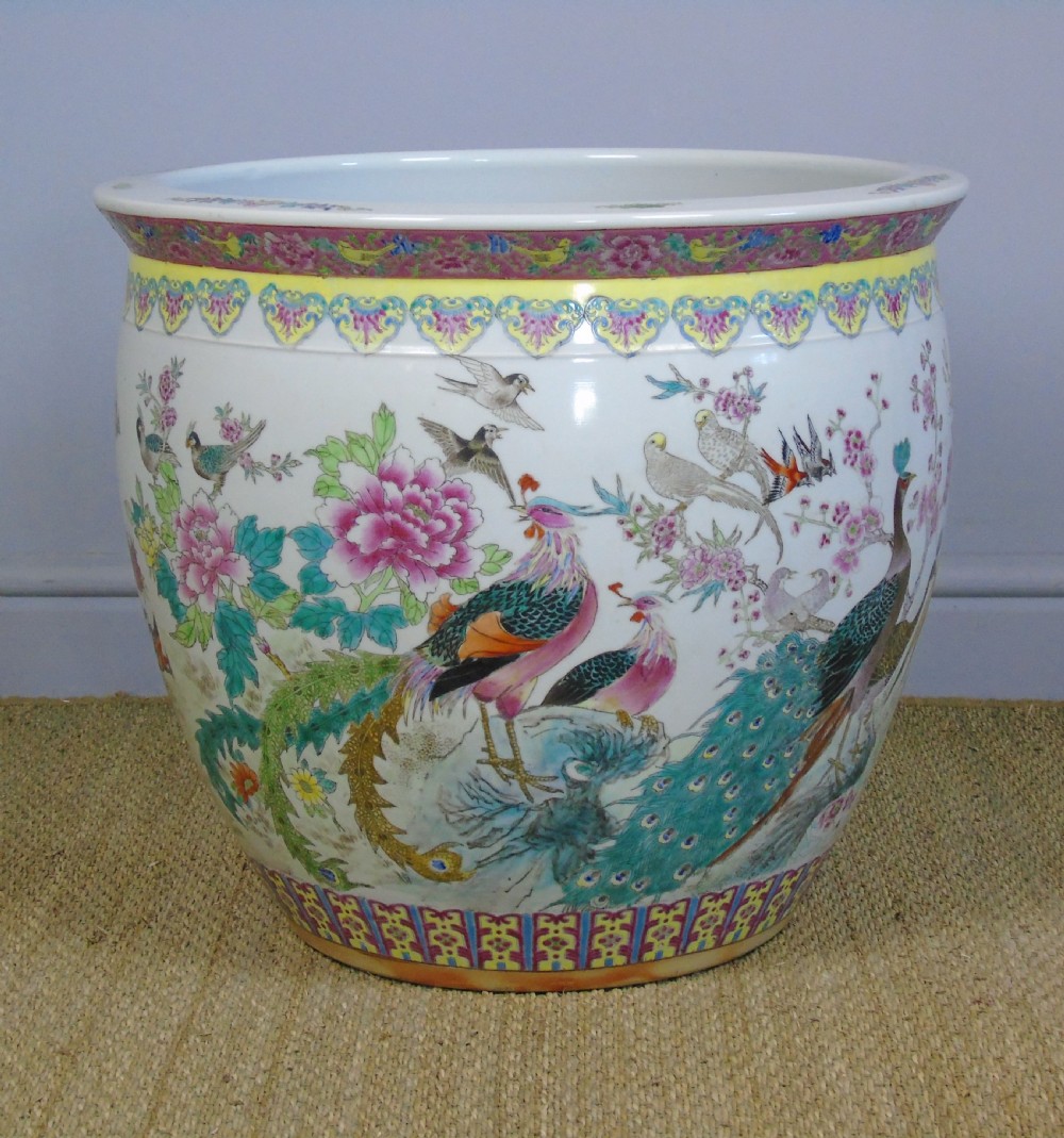 Very Large Antique Chinese Jardiniere Famille Rose