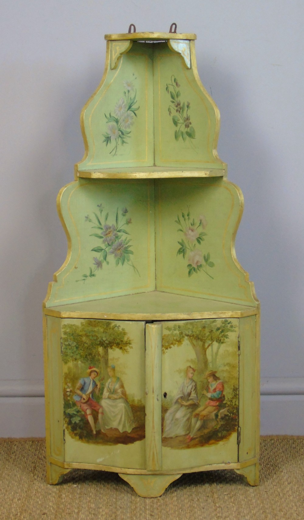 Pretty Early 20th Century Hand Painted Wall Corner Cupboard View II