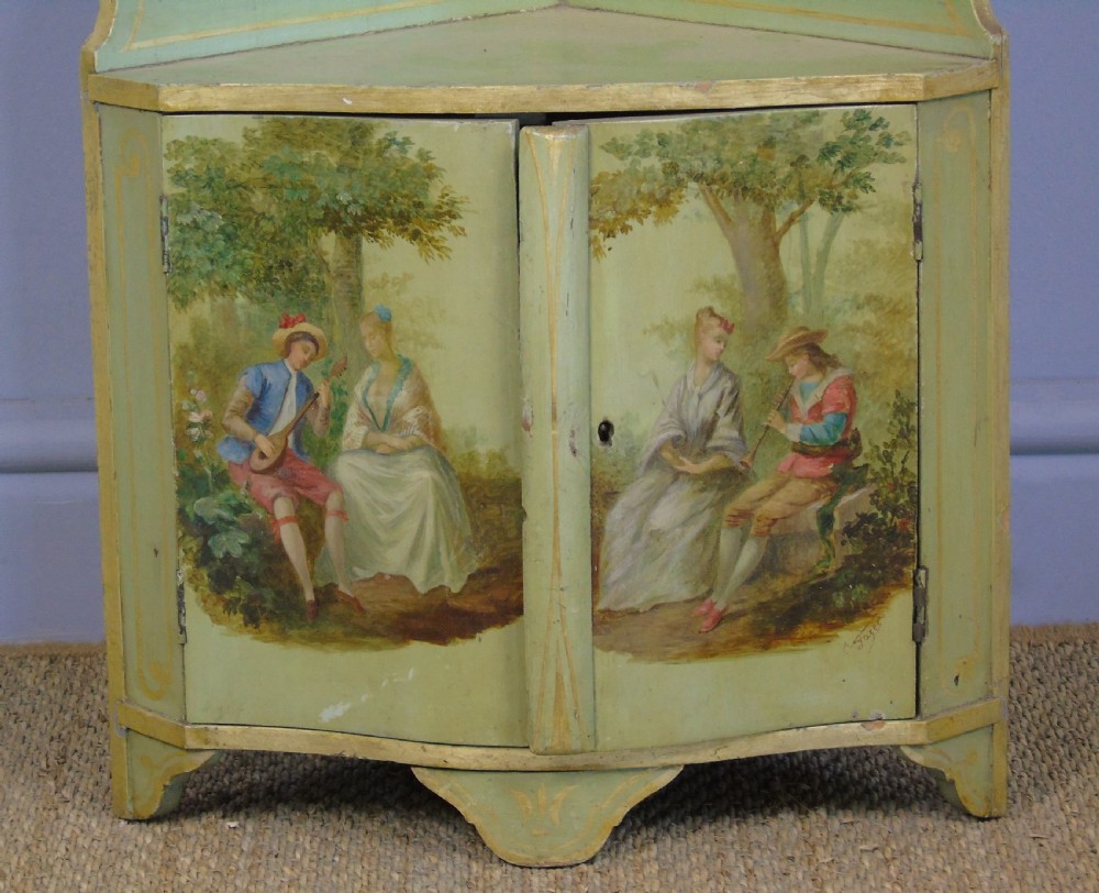 Pretty Early 20th Century Hand Painted Wall Corner Cupboard View III