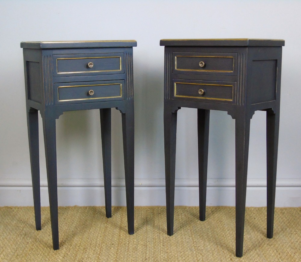 Antique Pair Painted Bedside Cabinets Brass Mounts