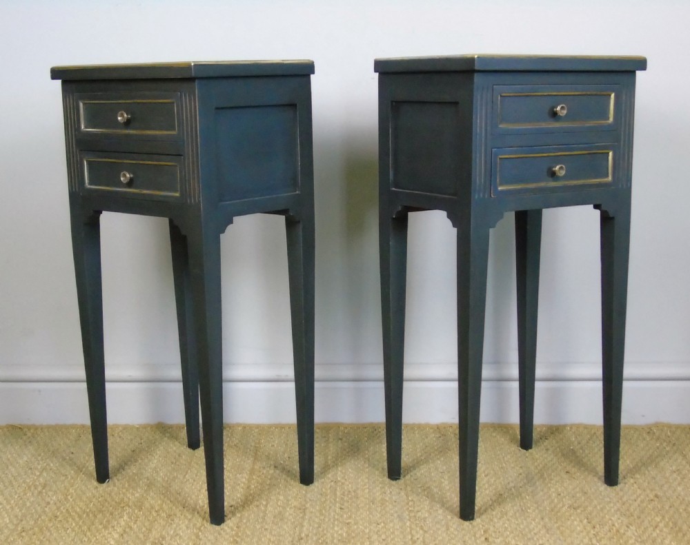 Antique Pair Painted Bedside Cabinets Brass Mounts View II