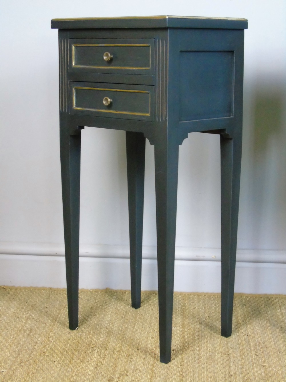 Antique Pair Painted Bedside Cabinets Brass Mounts View III