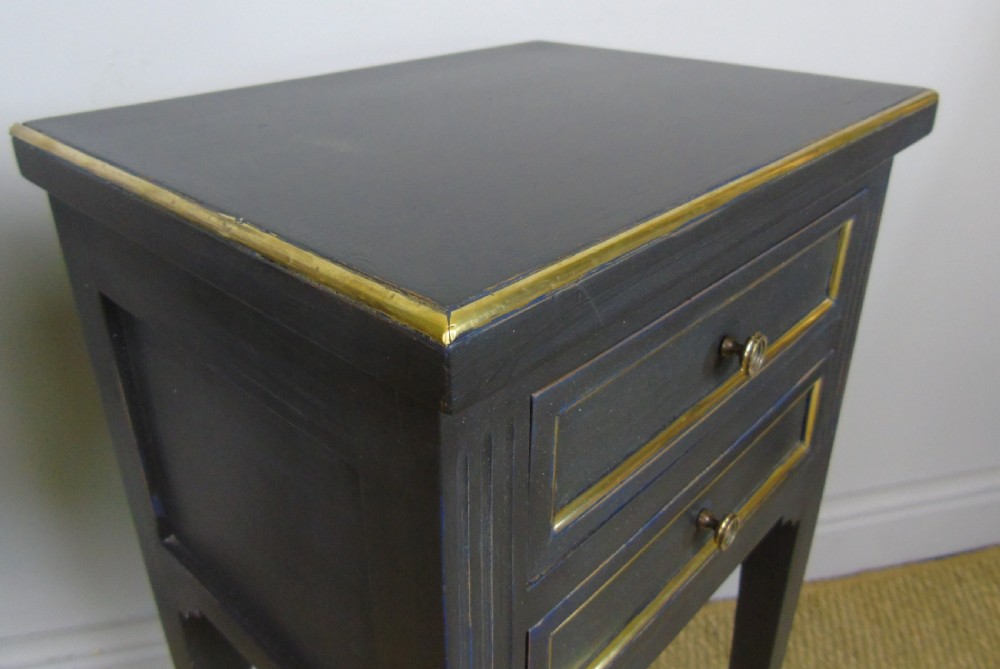 Antique Pair Painted Bedside Cabinets Brass Mounts View IV