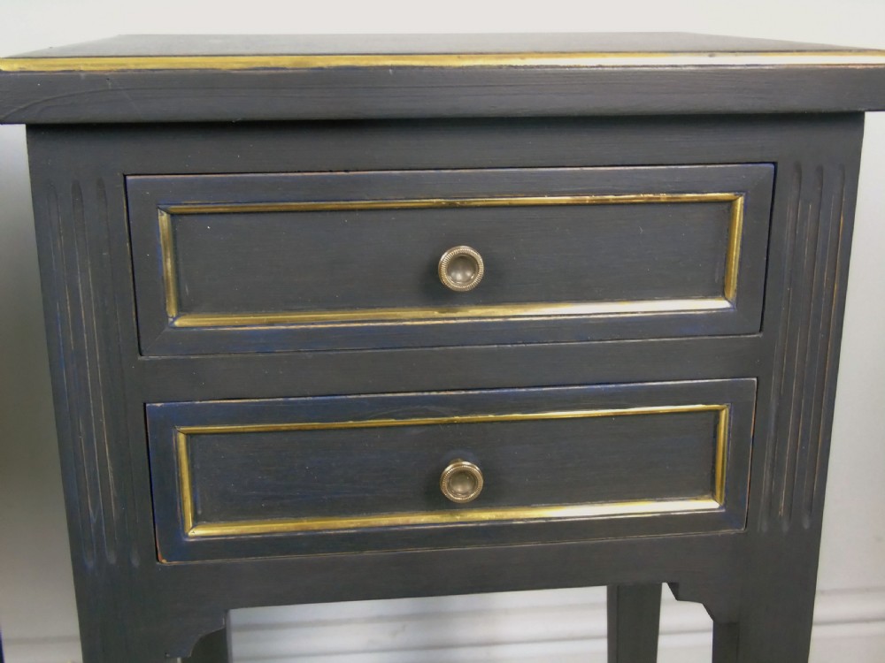 Antique Pair Painted Bedside Cabinets Brass Mounts View V
