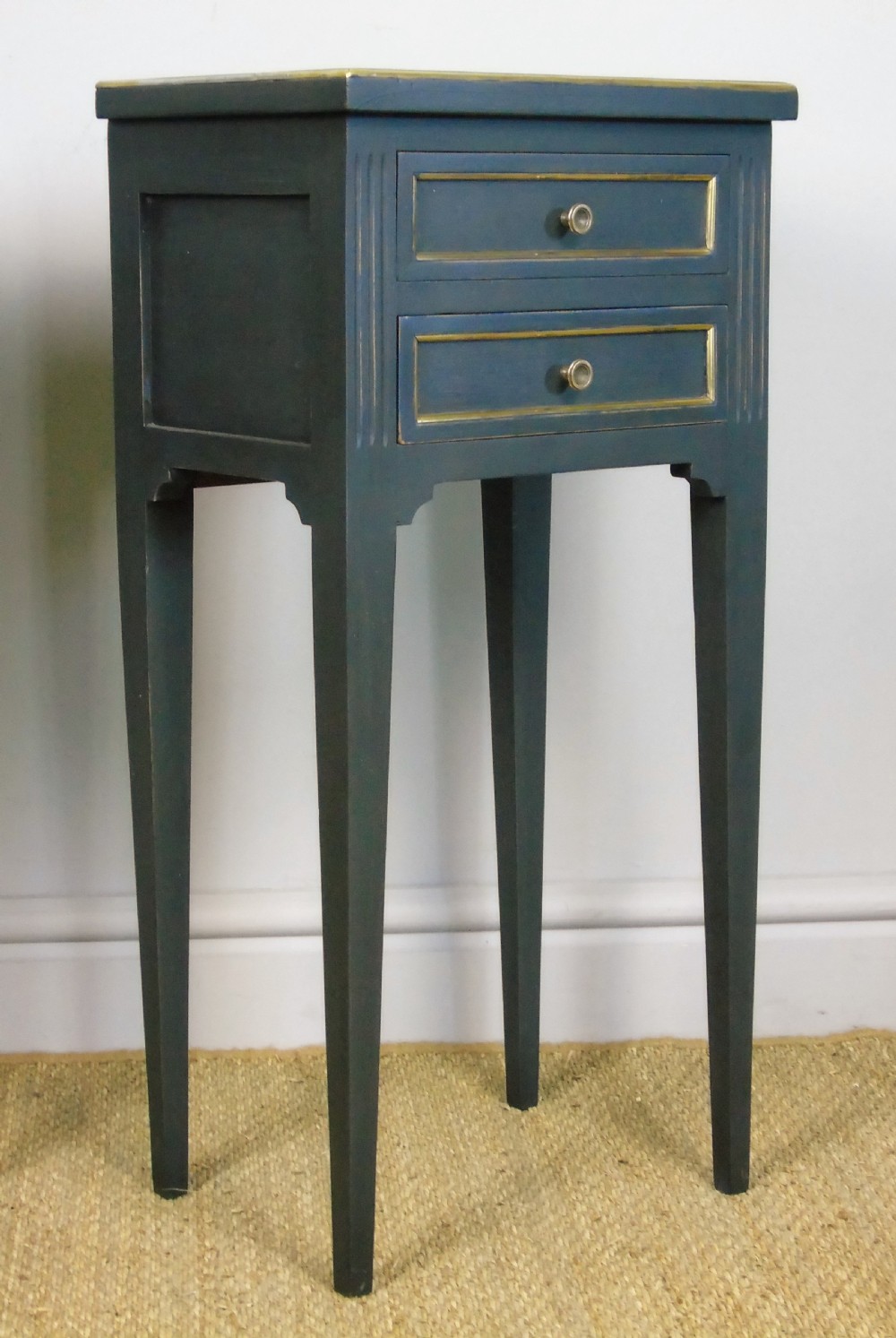 Antique Pair Painted Bedside Cabinets Brass Mounts View VI