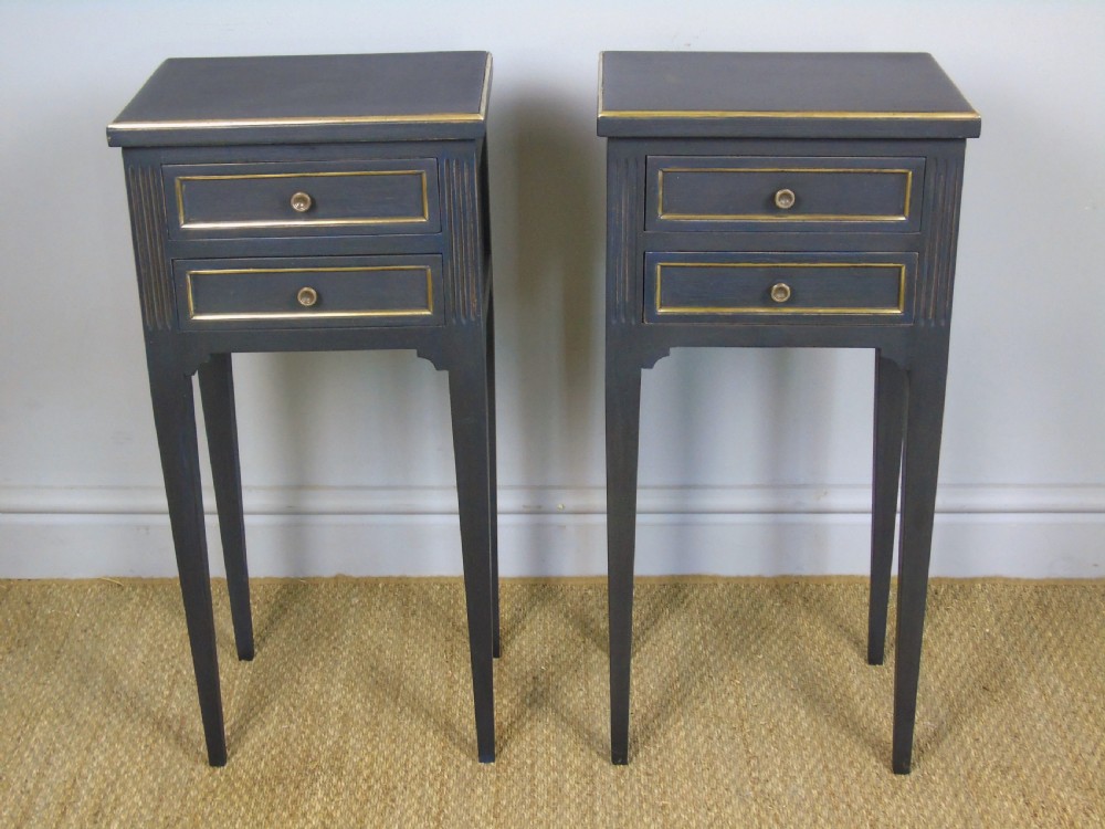 Antique Pair Painted Bedside Cabinets Brass Mounts View VIII