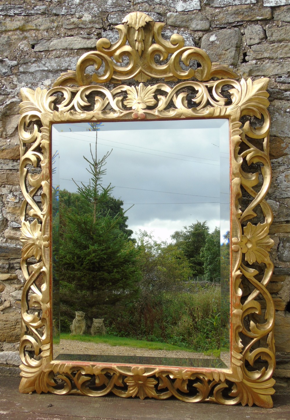 Large Antique Florentine Mirror with Crest