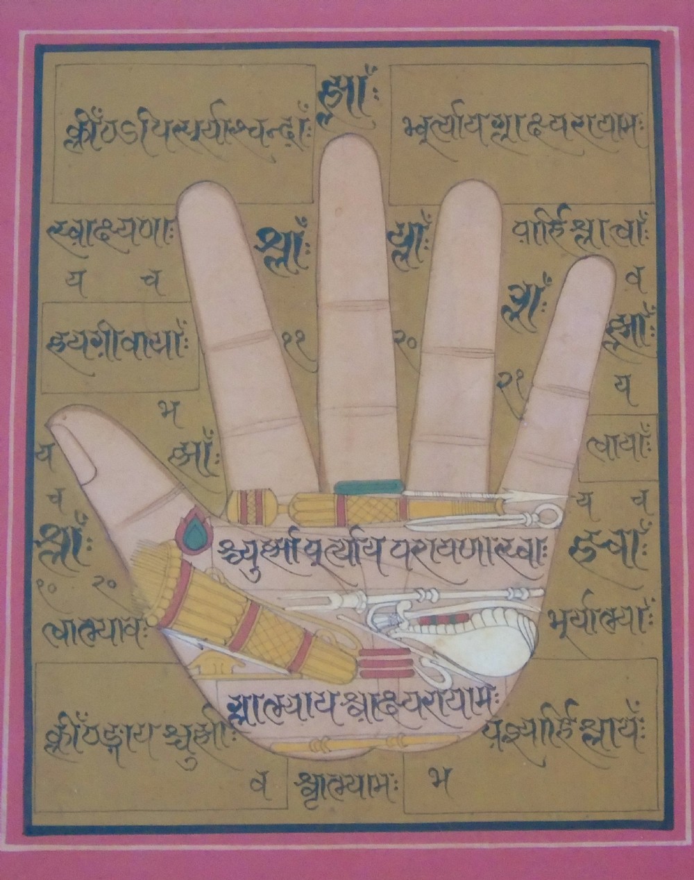 Rare Set of 4 Antique Indian Paintings Palmistry & Solestry View III