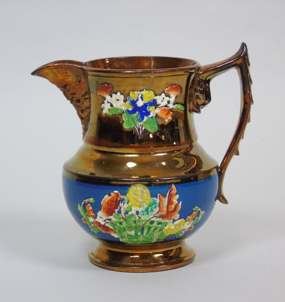 Victorian Copper Lustre Jug with Staffordshire Relief Panels