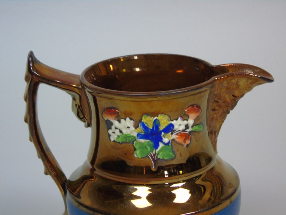 Victorian Copper Lustre Jug with Staffordshire Relief Panels View III