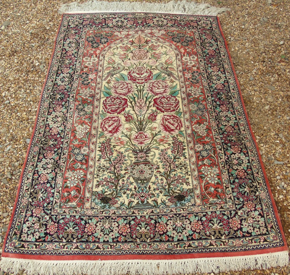 Fine Silk Carpet Rug Roses View II