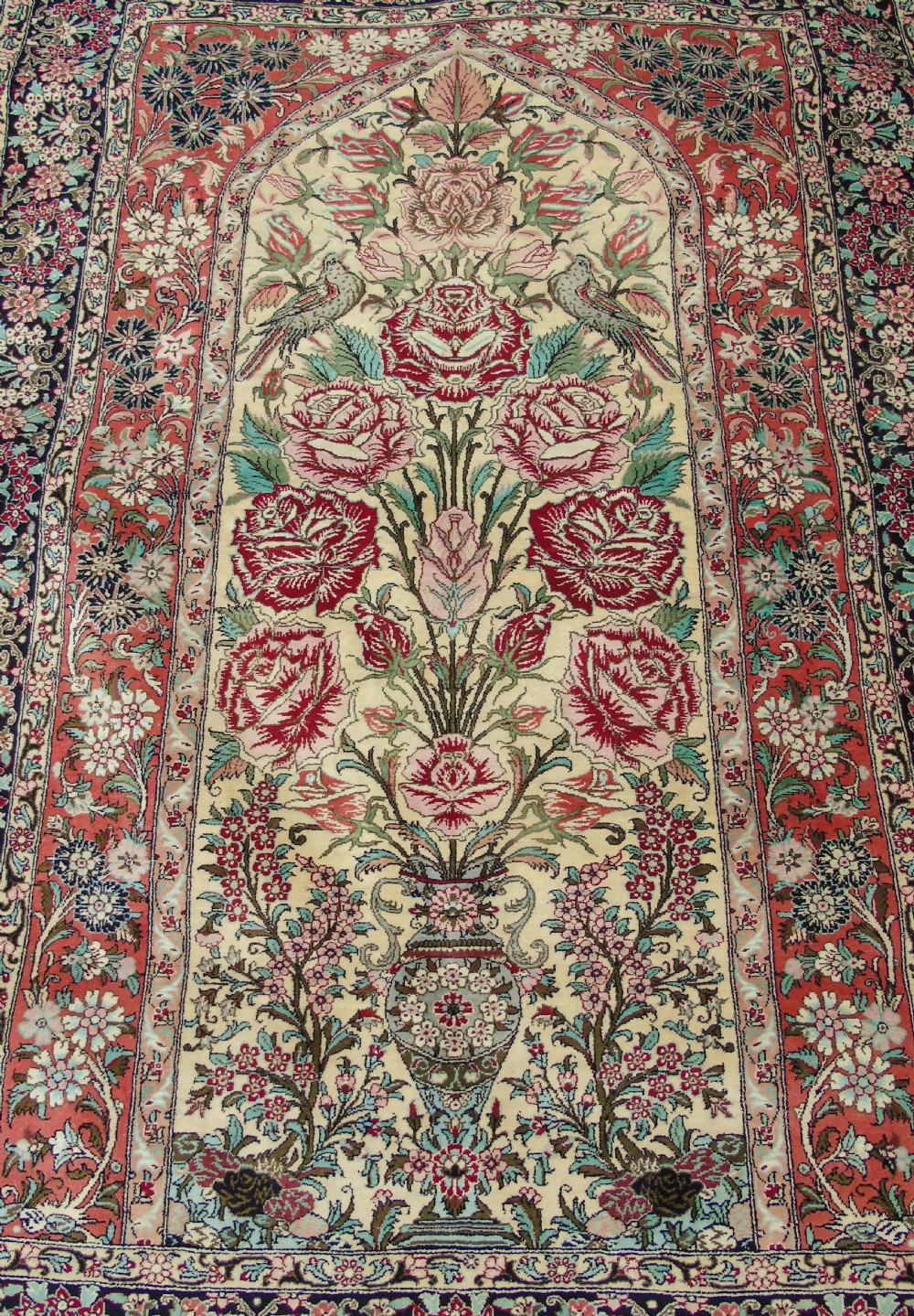 Fine Silk Carpet Rug Roses View III