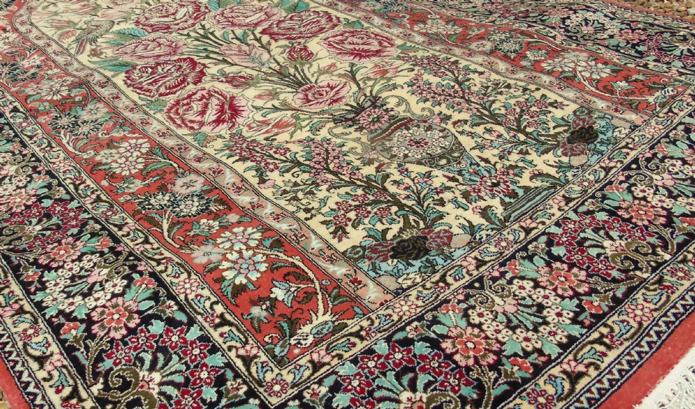 Fine Silk Carpet Rug Roses View V