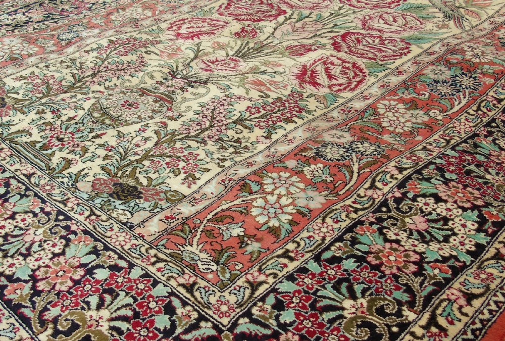 Fine Silk Carpet Rug Roses View VI