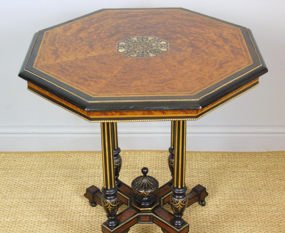 Outstanding Aesthetic Ebonised Birds Eye Maple & Gilt Bronze Table View III