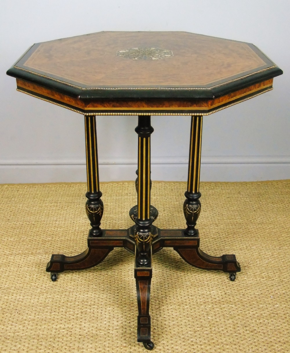 Outstanding Aesthetic Ebonised Birds Eye Maple & Gilt Bronze Table View VII