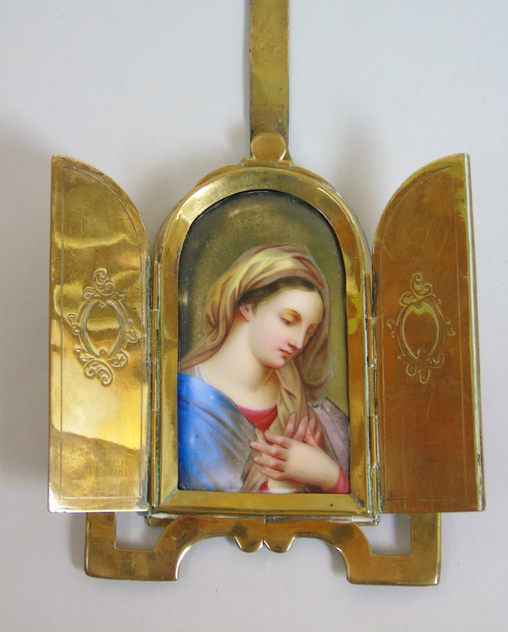 Antique Porcelain Plaque Portrait Miniature of the Madonna View III