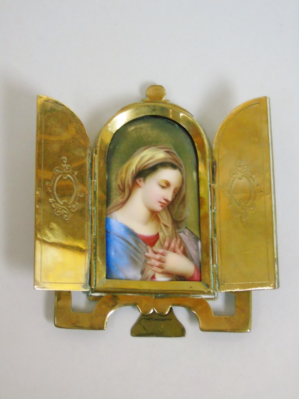 Antique Porcelain Plaque Portrait Miniature of the Madonna View IV