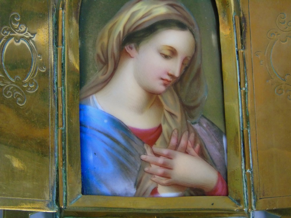 Antique Porcelain Plaque Portrait Miniature of the Madonna View V