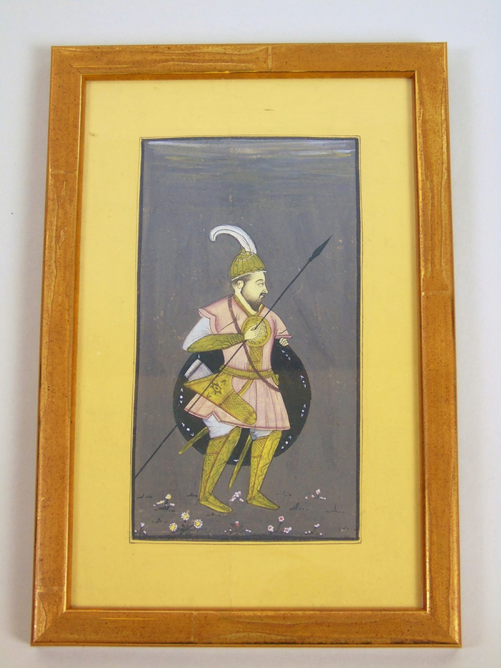Antique Indian Gouache Painting Mughal Warrior