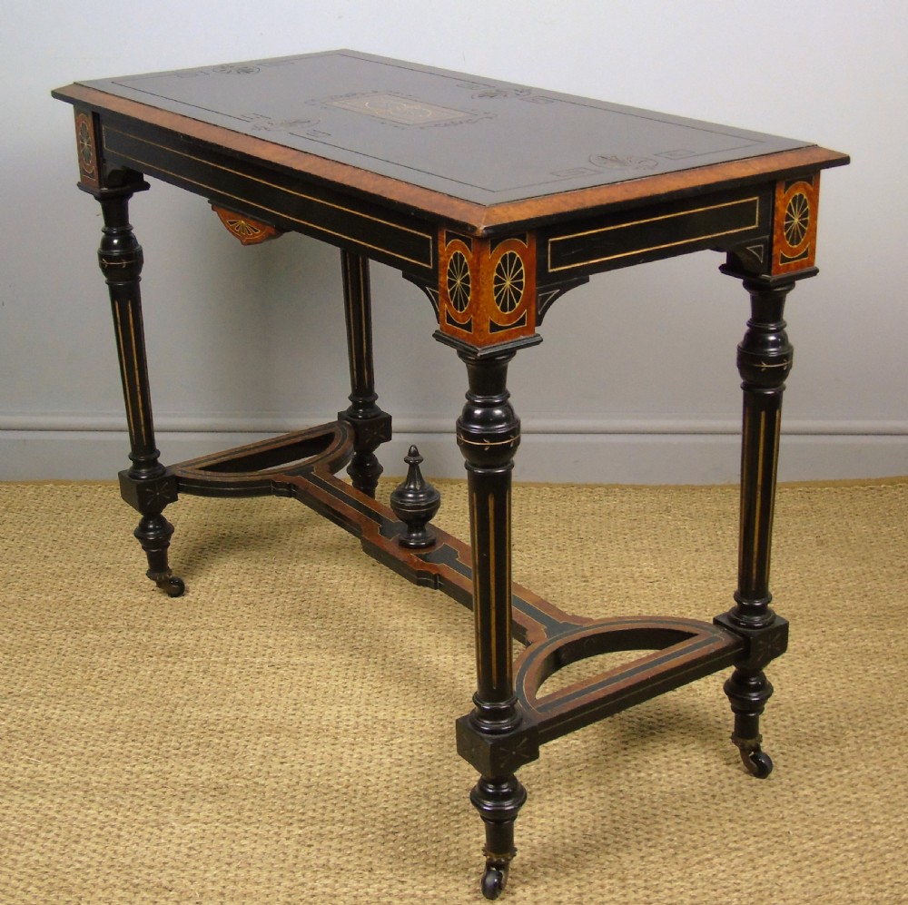 Outstanding Aesthetic Ebonised Burr Walnut Table circa 1870 View VII